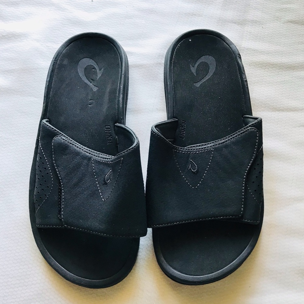 Olukai Black Slide Sandals